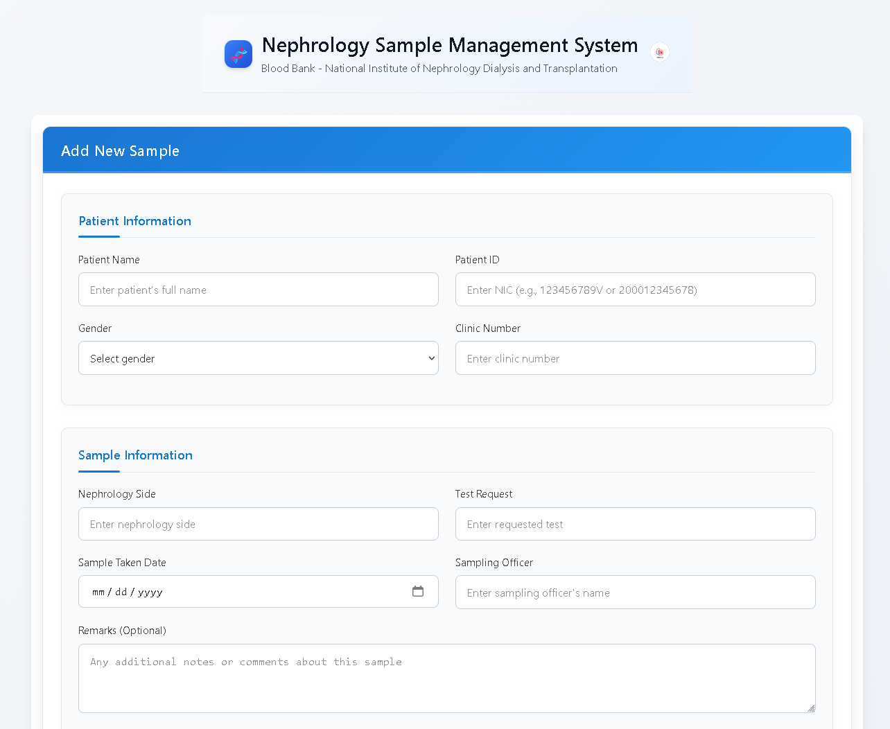 NINDT Blood Bank System Preview